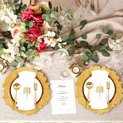 Wedding Plates 100pcs, 13 Inch Plastic Floral Decorative Plates with Metallic Ruffled Rim, Bulk Party Plates for Wedding