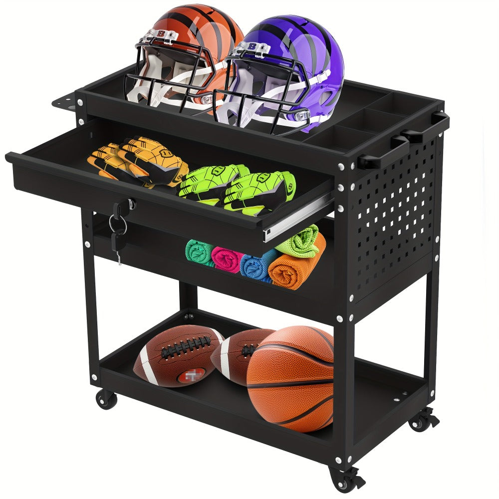 Rolling Tool Cart 3-Layer with Drawers & Screw Box Storage, Heavy-Duty Mechanic Trolley on Wheels for Garage Workshop Repair Shop