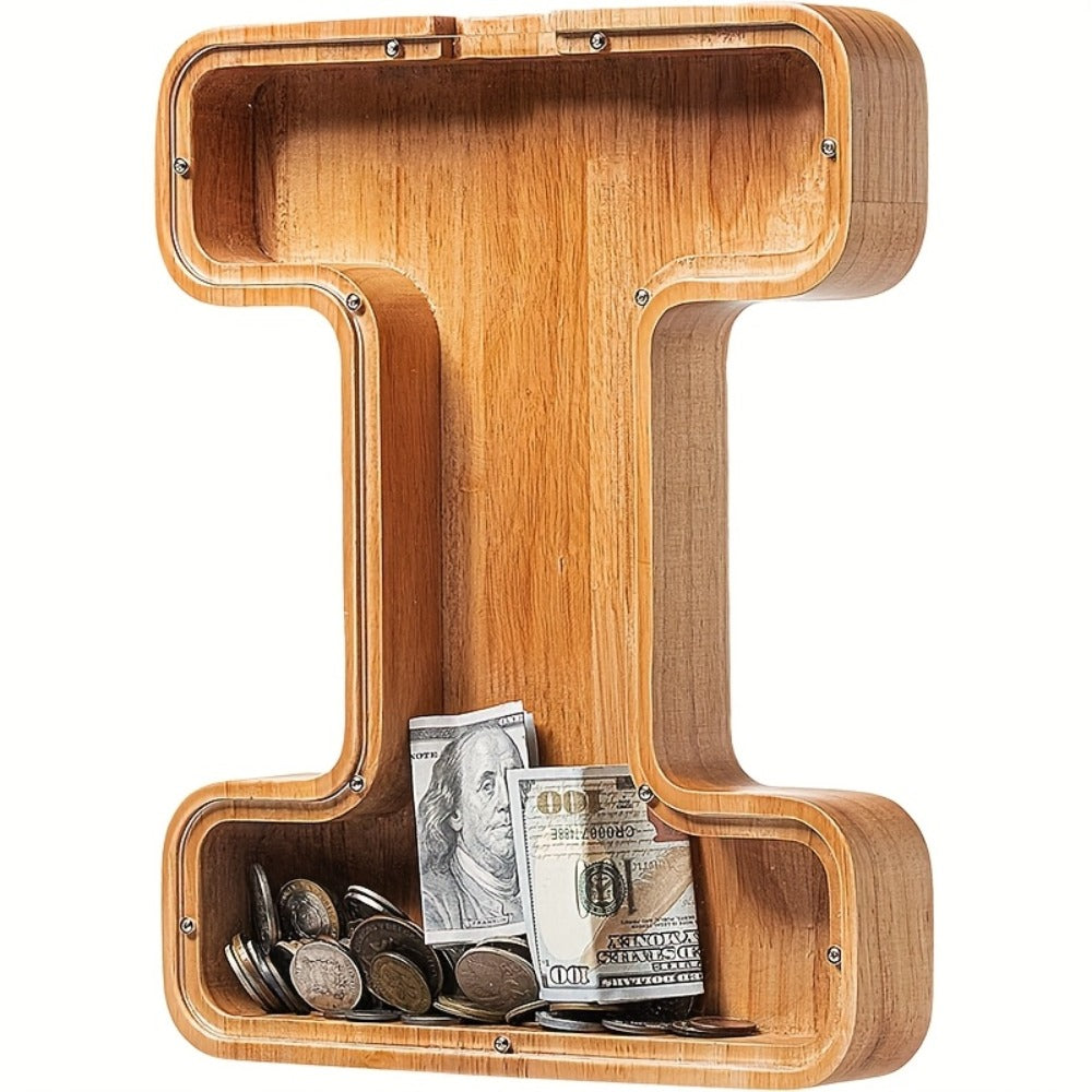 Wooden Letter Penny Bank – Alphabet Coin Bank Savings Box for Kids & Adults, Personalized Money Bank Birthday Gift