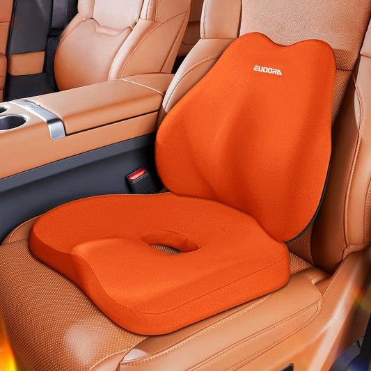 Memory Foam Car Seat Cushion & Back Cushion Set – Ergonomic Lumbar & Hip Support, Non-Slip, Machine Washable, Fits Sedans SUVs Trucks