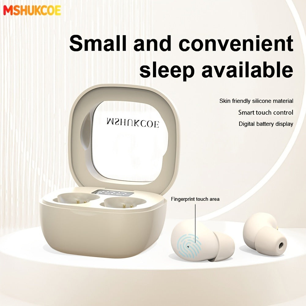 Wireless Earbuds MSHUKCOE Ultra-Thin Sleep and Game Modes with Compact Case in Khaki or White