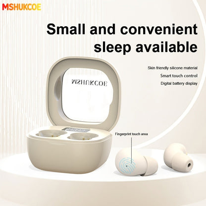 Wireless Earbuds MSHUKCOE Ultra-Thin Sleep and Game Modes with Compact Case in Khaki or White