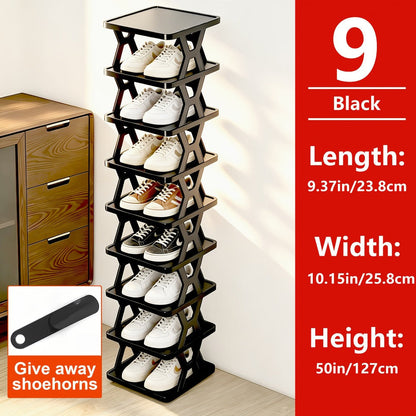 Narrow X-Frame Shoe Rack in Black or White with Six- or Nine-Layer Checkout Configurations