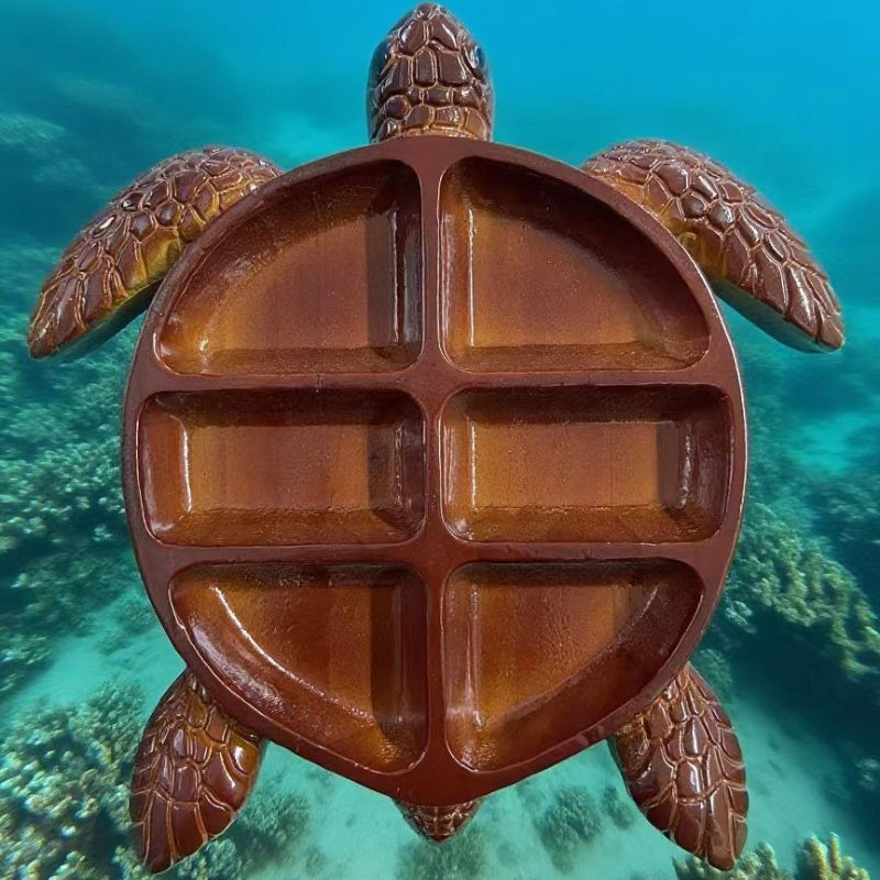 Turtle-Shaped Divided Serving Tray with Five Compartments for Snacks, Fruit, Cheese and Crackers