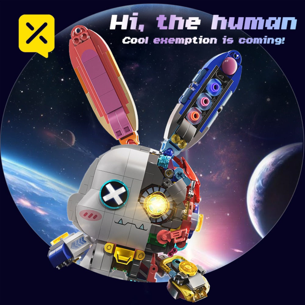 1377-Piece Mechanical Rabbit Building Block Model with Colorful Punk Styling and Rotating Limb Details