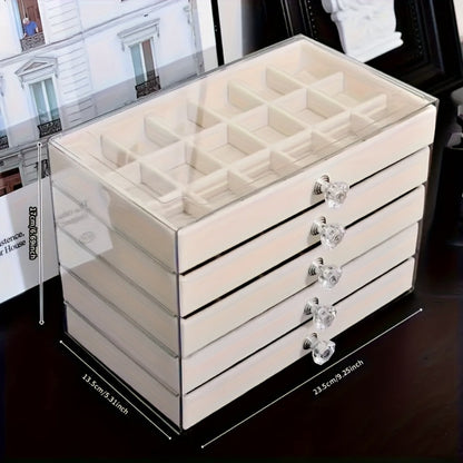 Jewelry Organizer 5-Tier 56-Grid Drawer Box in Gray or Beige for Rings, Earrings, Brooches and Hair Clips