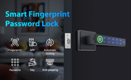 Smart Door Lock Black Lever with Fingerprint Keypad IC Card App Key and Left Right Hand Setup