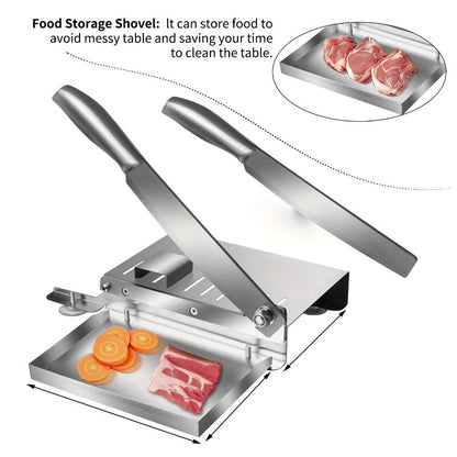 Stainless Steel Manual Meat Slicer Frozen Beef Cutter, 408 Steel Blade Rectangle Slicer for Beef Rolls Vegetables & Bone