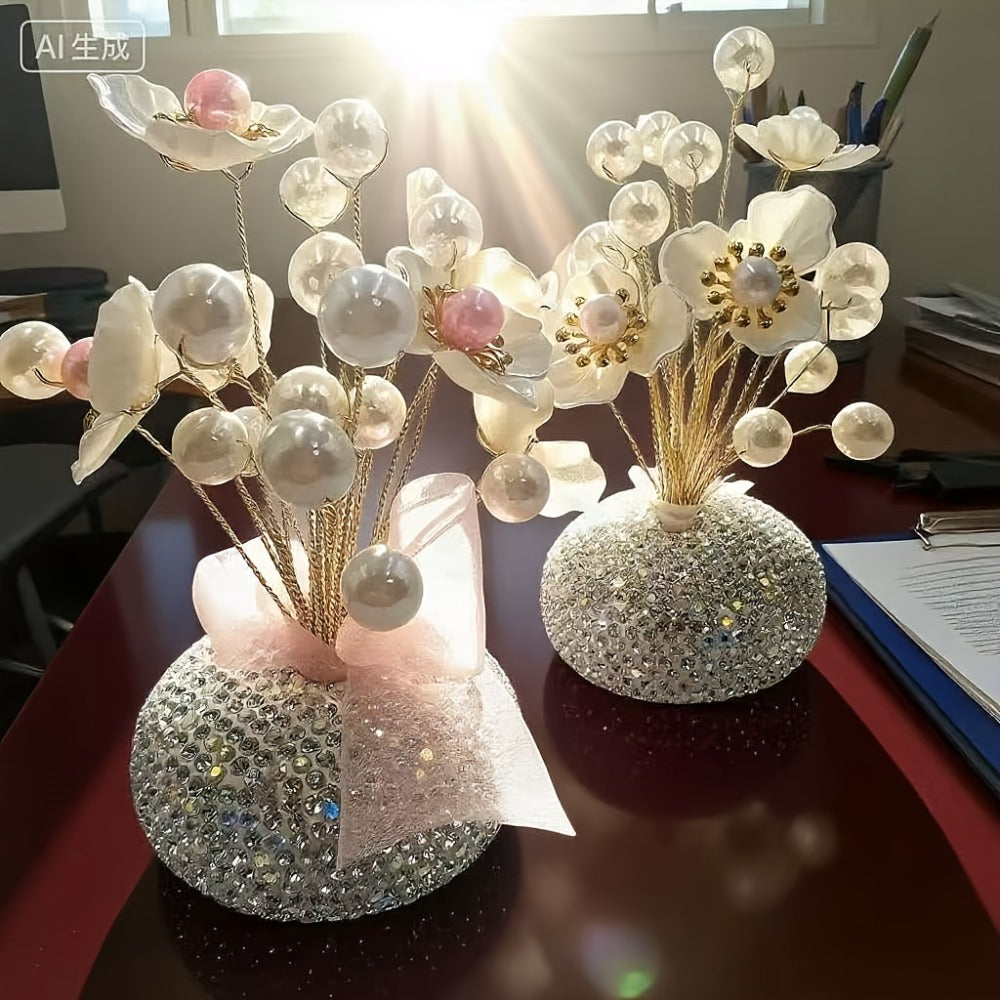 Crystal Flower Car Decoration Handmade DIY Simulation Crystal Flowers for Car Center Console Dashboard Home Decor Holiday Party Birthday