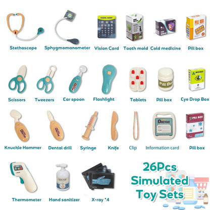 Deluxe Doctor Kit for Kids 26pcs, Pretend Medical Station Toy Set with Play Stethoscope & Medical Instruments