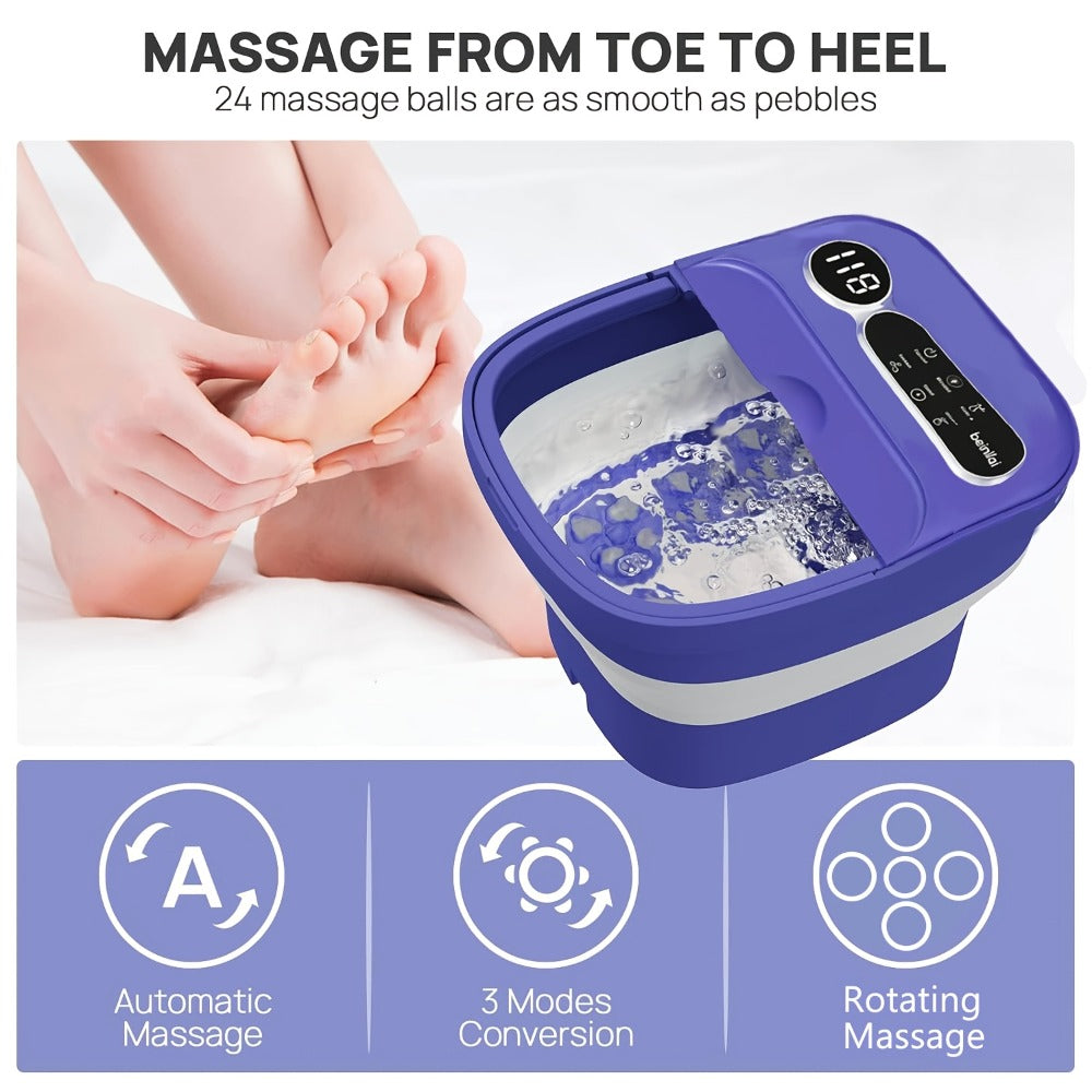 Foot Spa Massager Collapsible with Heater & Temperature Control – Foot Bath with Bubbles, 6 Massage Rollers, Vibration