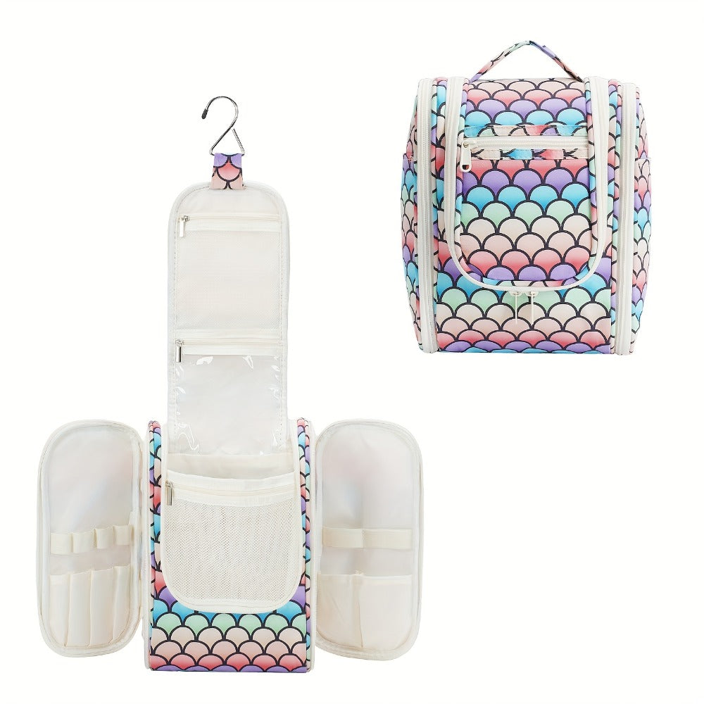 Toiletry Bag Hanging Large-Capacity Makeup Organizer with Hook, Multiple Compartments and 16 Print Options