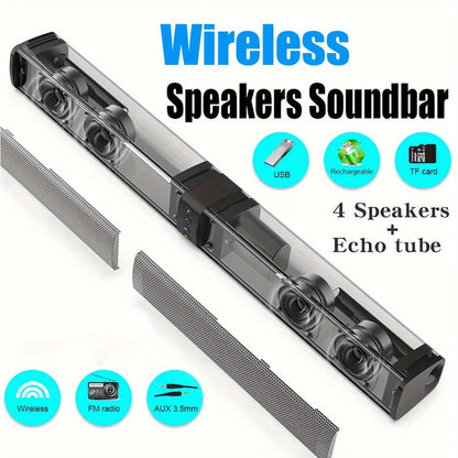 Detachable 19.3-Inch TV Soundbar with Four-Speaker Layout, TF, AUX, FM, RCA and TWS Inputs