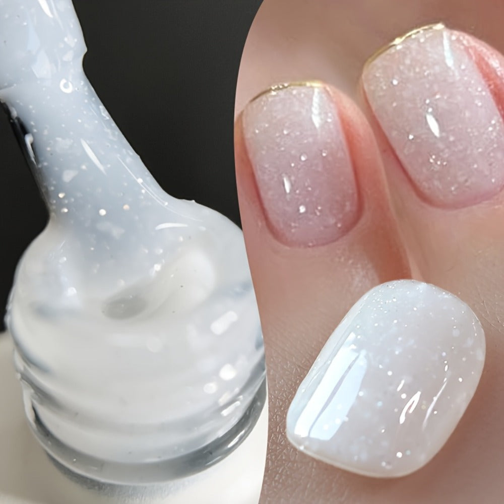 Gel Nail Polish BORN PRETTY 2-Piece Snow-Jelly Shimmer Set in Nude Pink and White Glitter with UV/LED Soak-Off Cure