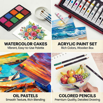 172 Piece Deluxe Art Set in Wooden Case with 2 Drawing Pads Crayons Acrylic with the Listed Color, Size or Set Options for Everyday Use
