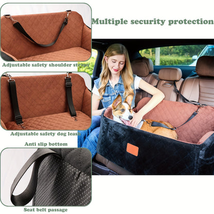 Dog Car Seat Booster with Memory Foam & Non-Slip Bottom – Adjustable Safety Leash & Seatbelt Channel, Soft Plush Pet Car Bed