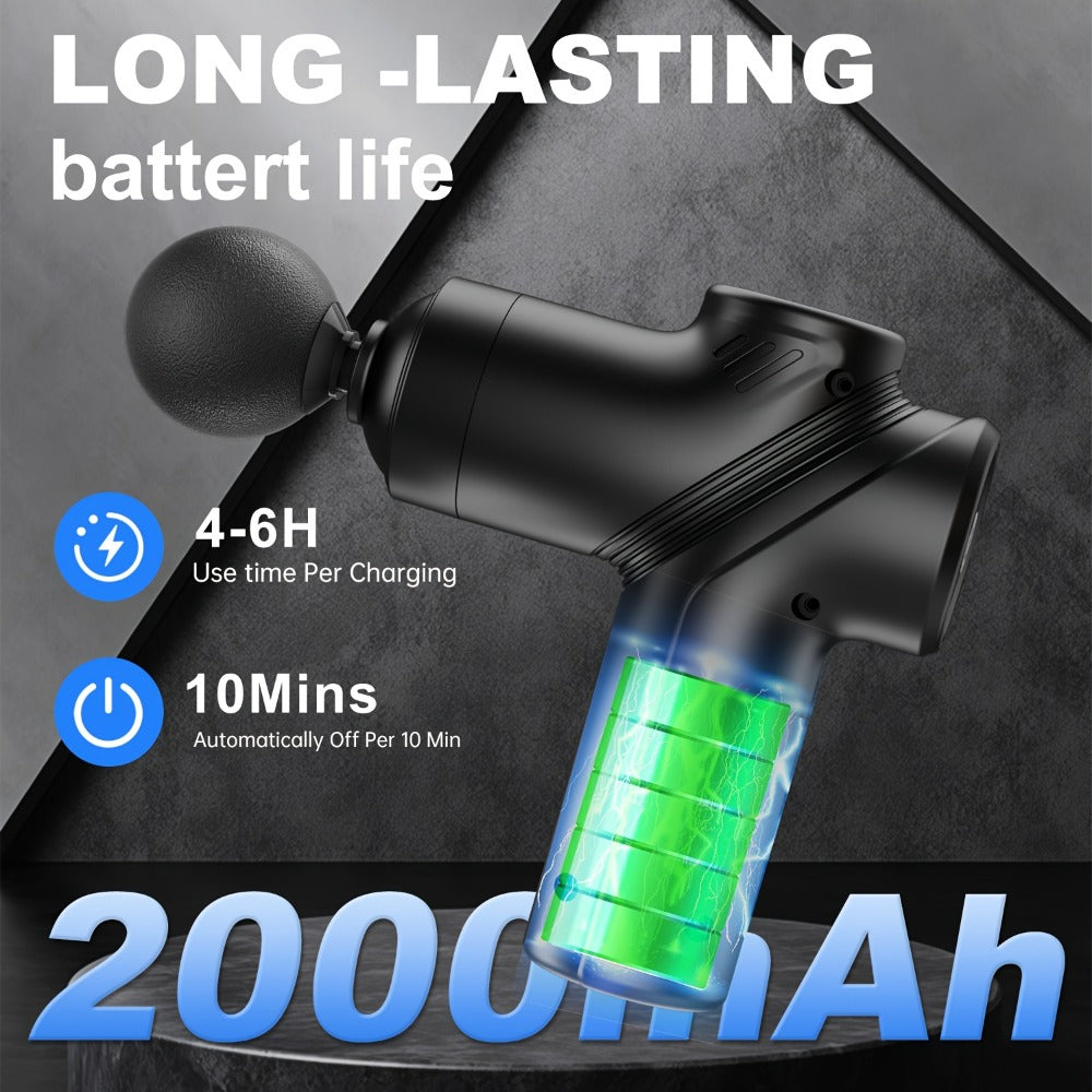 Portable Percussion Massage Gun – Ultra-Quiet Motor, 4 Massage Heads & 6 Adjustable Speeds | Handheld Deep Tissue Massager for Muscle