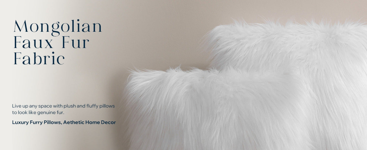 Faux Fur Throw Pillow Covers Pack of 2 – Luxury Soft Fluffy Decorative Cushion Covers for Couch Bed Sofa, Pet Friendly, Zipper Closure