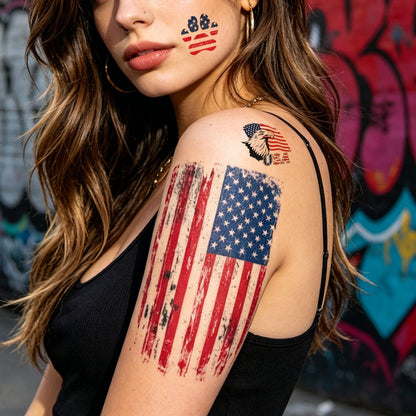 4th of July Temporary Tattoos 14 Sheets Patriotic American Flag Sleeve Tattoo Stickers Red White Blue