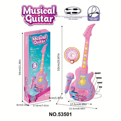 Kids Electric Guitar Toy with Microphone, Lights & Sounds, Musical Instrument Toy for Toddlers Ages 3-8