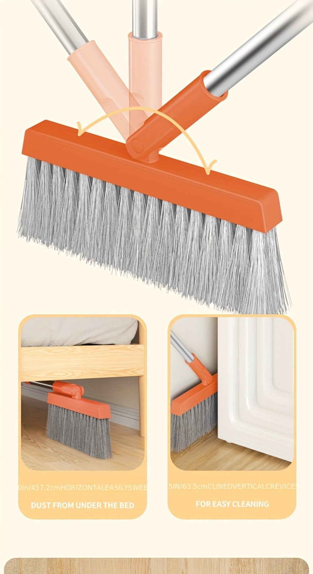 Folding Broom and Dustpan Set with Sectioned Handle, Rotating Head and Nine Blue, Orange or Khaki Checkout Options