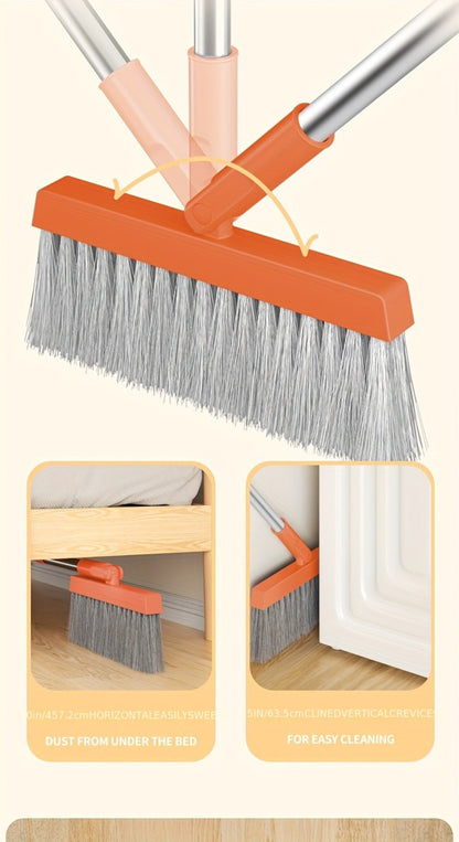 Folding Broom and Dustpan Set with Sectioned Handle, Rotating Head and Nine Blue, Orange or Khaki Checkout Options