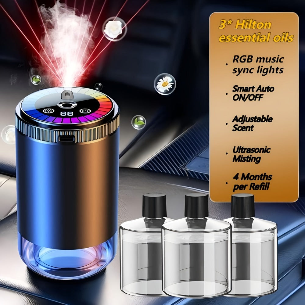 Car Aromatherapy Diffuser with Dynamic Light Show & Starry Sky Mode – Adjustable Scent Intensity, USB Rechargeable, Eliminates Odors