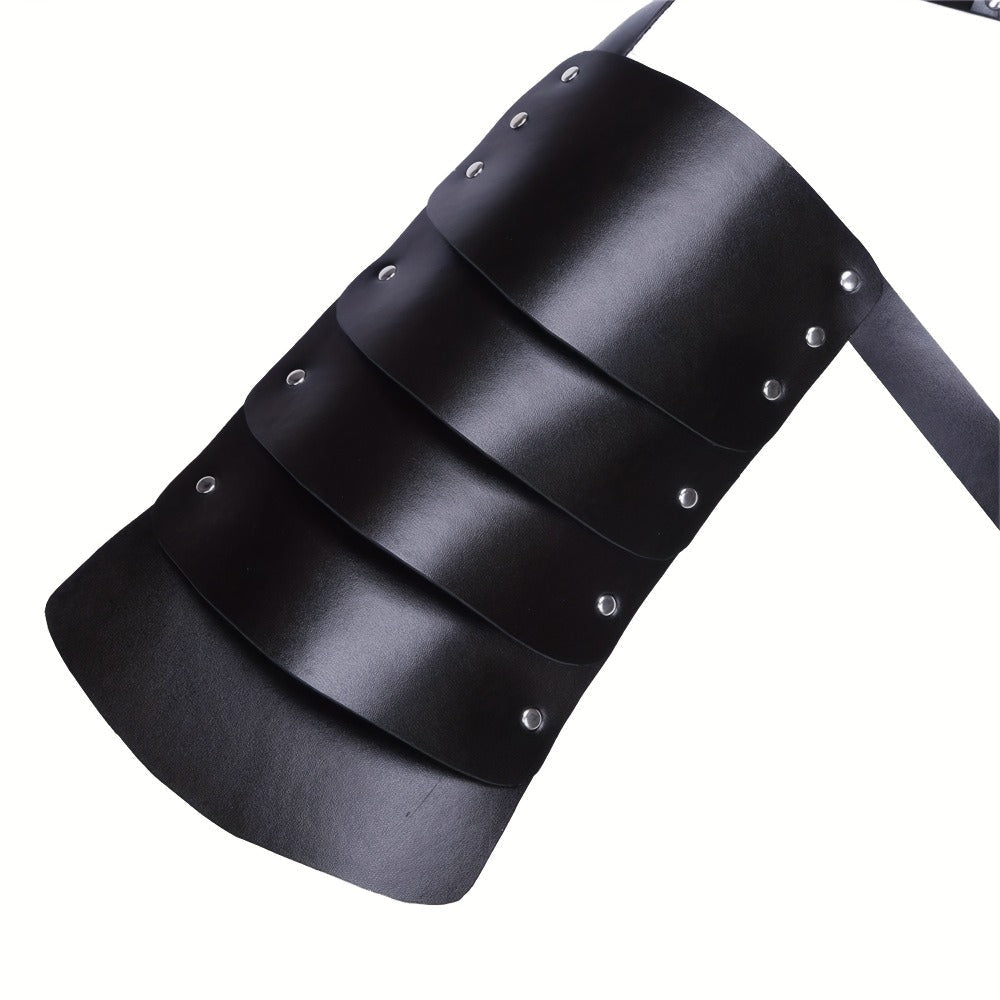 PU Leather Shoulder Armor Warrior Costume Prop with Belt for Men, Single Pauldron Medieval Knight Armor Dress Up Accessory for Halloween