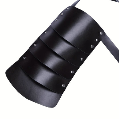 PU Leather Shoulder Armor Warrior Costume Prop with Belt for Men, Single Pauldron Medieval Knight Armor Dress Up Accessory for Halloween