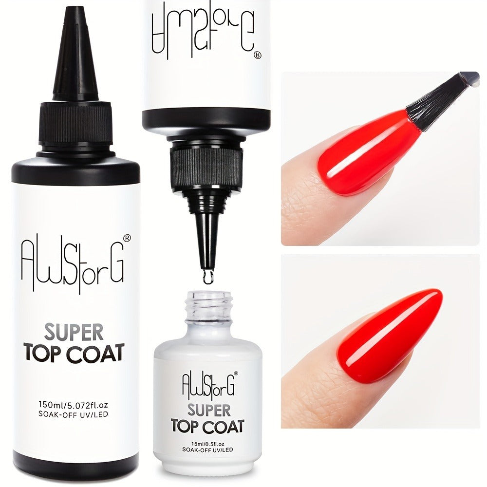 Gel Nail Polish Super-Glossy Top Coat in 15ml Soak-Off Formula with UV/LED Cure for Nail Art