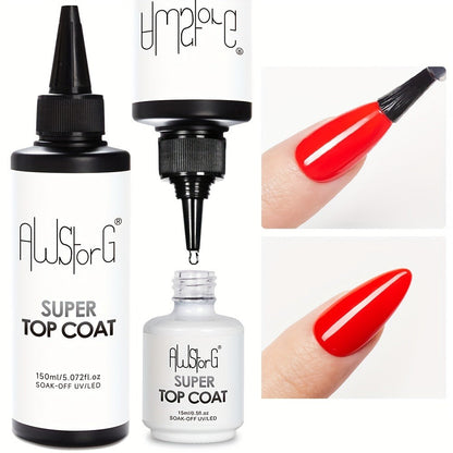 Gel Nail Polish Super-Glossy Top Coat in 15ml Soak-Off Formula with UV/LED Cure for Nail Art