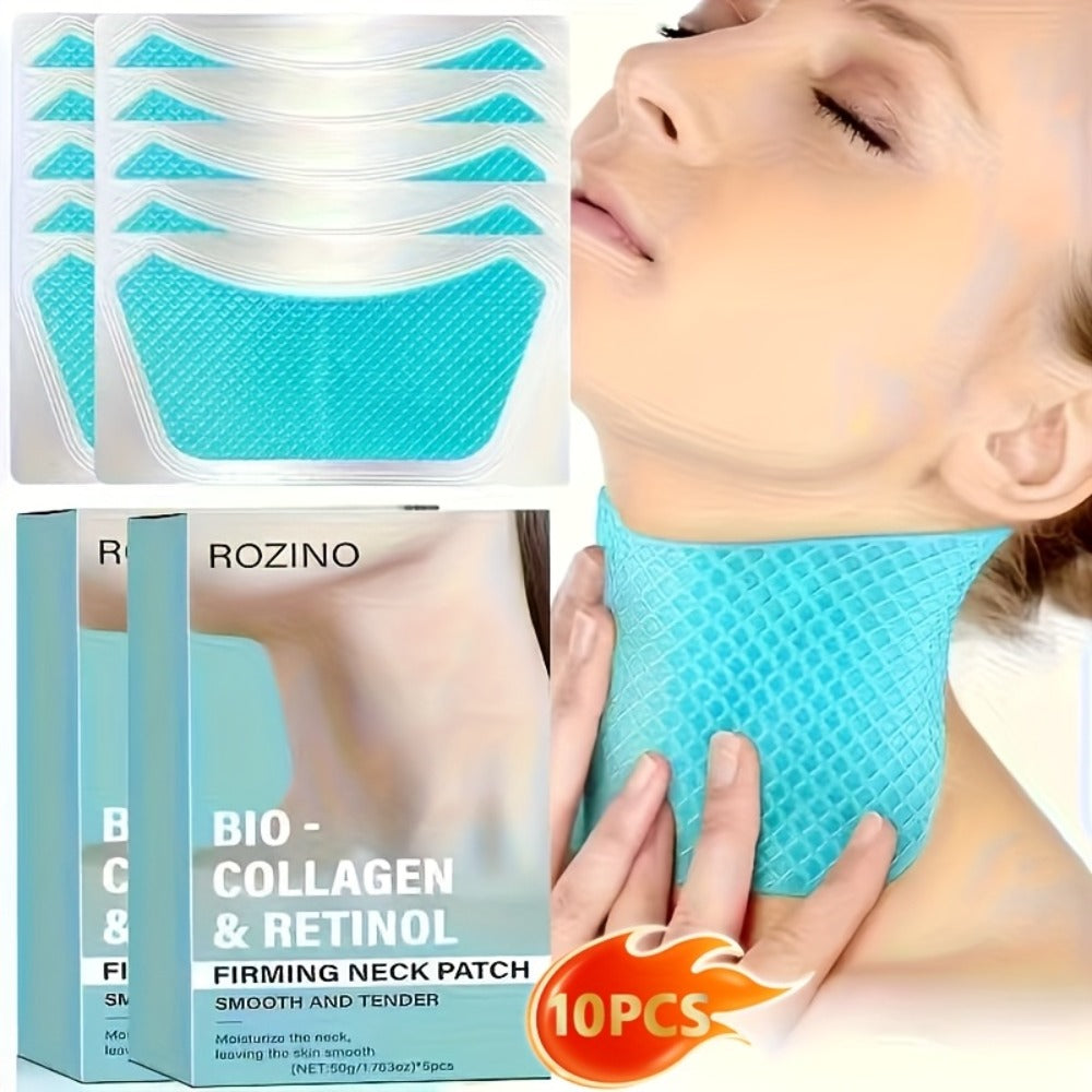 Bio-Collagen & Retinol Neck Patches 10pcs, Gel Neck Mask for Tightening, Smoothing & Anti-Sagging
