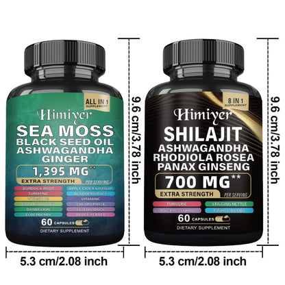 Sea Moss Shilajit Bundle 6-Pack 3-Month Supply with Black Seed Oil Ashwagandha Rhodiola for Bath Time, Home Spa and Personal Care