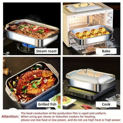 Stainless Steel Baking Trays with Lids – Large Capacity Sheet Pan Set for BBQ, Bread, Desserts, Seafood & Buffets | Family Gatherings