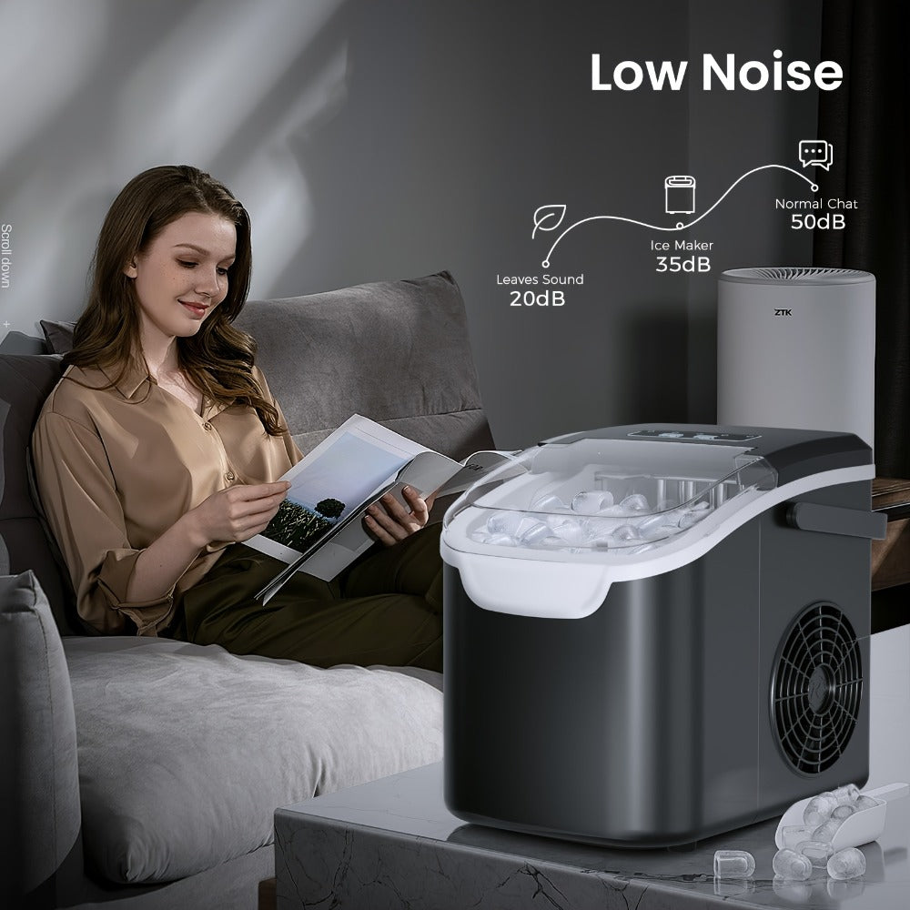 Countertop Bullet Ice Maker /24H, 9 Bullet Ice Cubes in 6 Mins, 2 Sizes for Home Cooking, Dining and Outdoor Meals