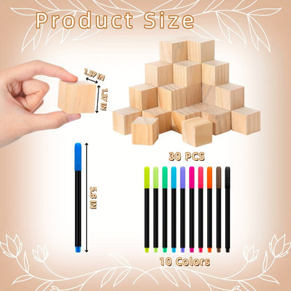 Wooden Block Stacking Game Party Kit 51pcs 30pcs – Baby Shower Tumbling Tower Decoration Sign Set Classic Flower Greenery Fox Bear Style No