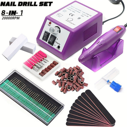 Electric Nail Drill 20000 RPM Console Kit with 6 Bits, 50 Sanding Bands and Standard or 8-in-1 Options