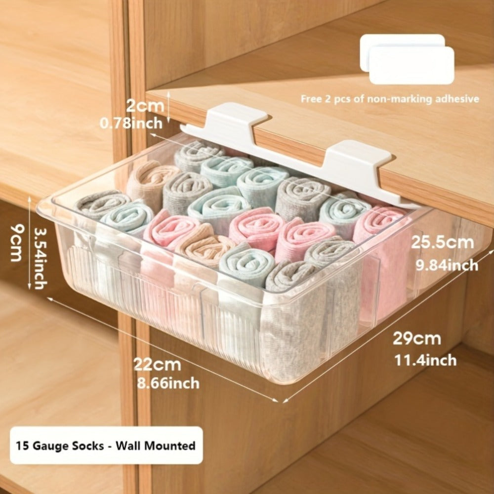 15-Compartment Wall-Mounted Underwear & Socks Hanging Storage Box, Transparent Closet Organizer for Home