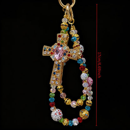 Crystal Cross Phone Chain Keychain Luxury Rhinestone Bling Bag Charm Pendant – Shining Mini Bag Chain Fashion Accessory for Women Colorful