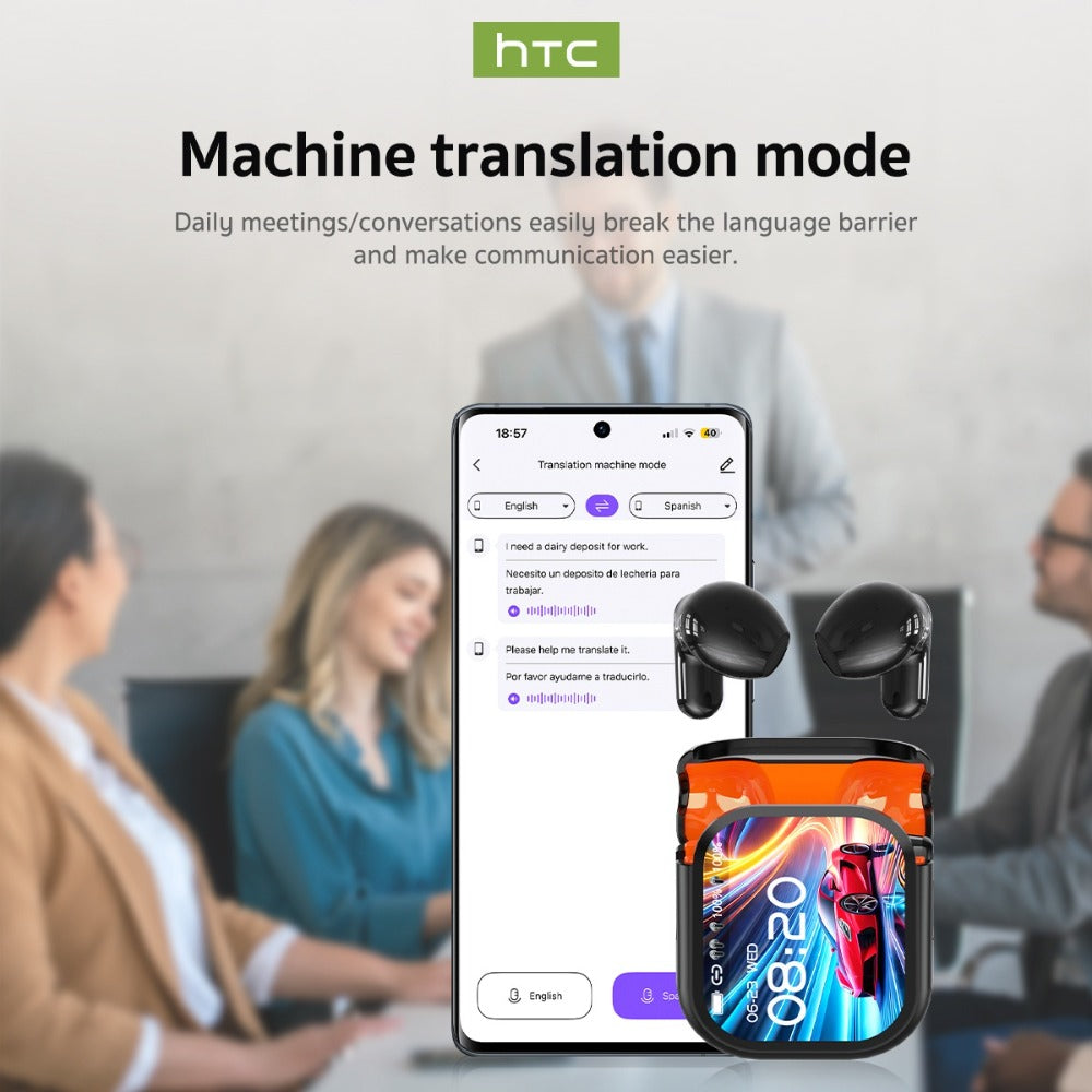 131 Language AI Translator Headset HTC NE20 Wireless 6.0 Smart LCD Touch Screen Gaming for Bedside Audio, Alarms and Room Entertainment