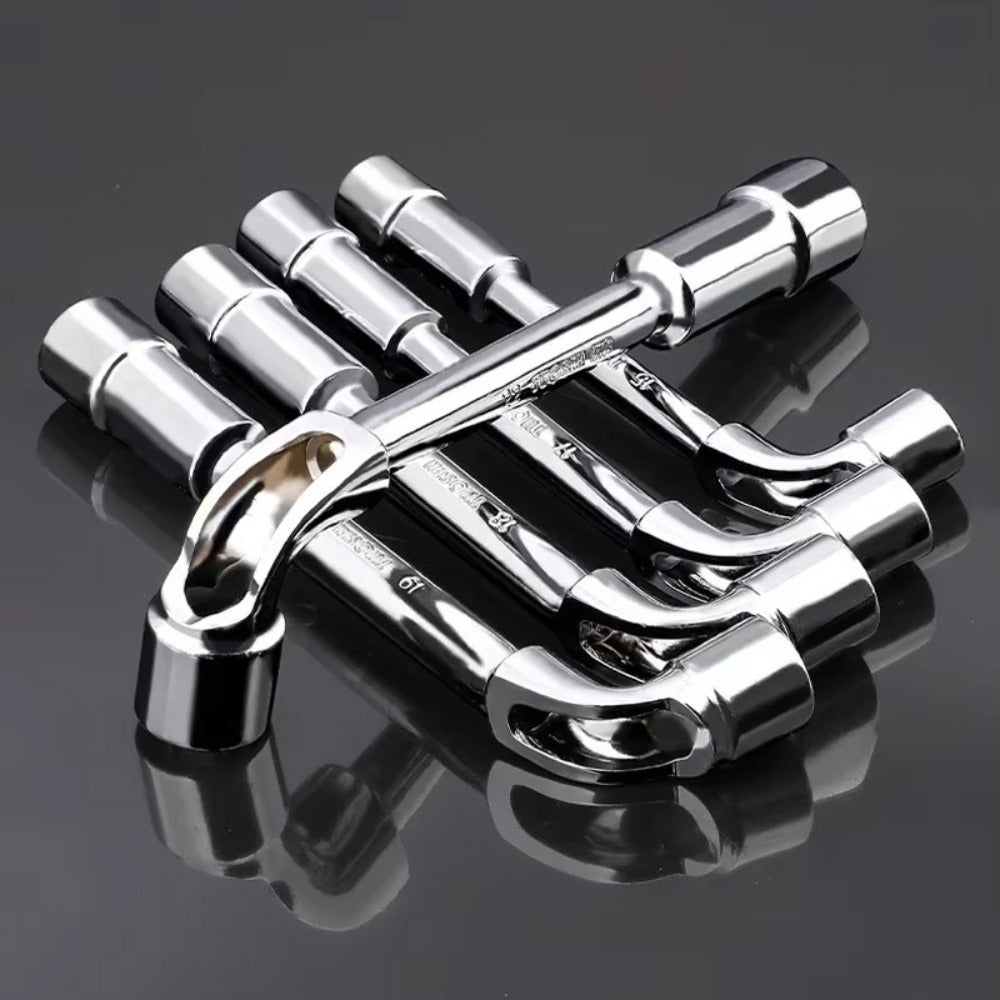Hex Socket Wrench Set 6-Piece – L-Shaped Elbow, Mirror Perforated & Double-Head Pipe Wrench Combo Kit | Automotive, Plumbing