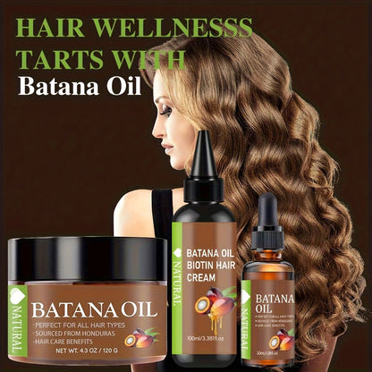 Honduran Batana Oil & Biotin 3-Piece Hair Care Set, Cold-Pressed Pure Extract, Nourishes Scalp, Strengthens Strands