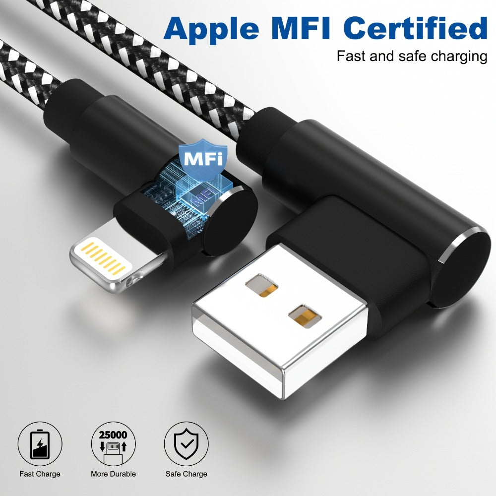 10ft Nylon Braided Lightning Cable 3-Pack MFi, USB-A to Lightning iPhone Charger Cord for iPhone 14 13 12 11 Pro Max XS XR X 8 7 SE