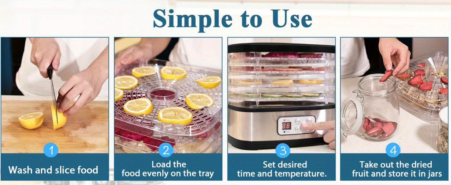 Food Dehydrator Machine 5 Tray 240W LED Digital Touchscreen Adjustable Temperature 95-158F for Entryways, Bedrooms and Living Spaces