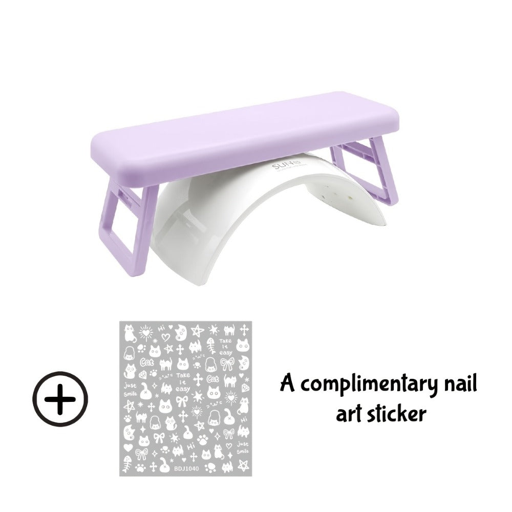 Folding Nail Armrest Hand Rest for Nail Technicians – Cushioned Wrist Support Pillow Bracket, Portable Manicure Table Stand