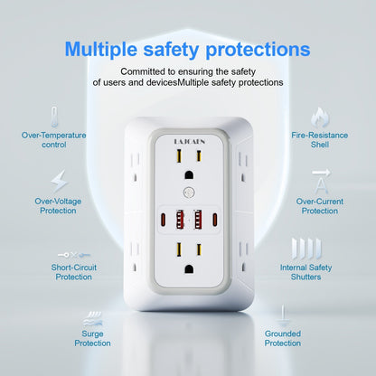 3-Sided Wall Outlet Extender 10-in-1 with 6 AC Outlets & 4 USB Ports (2 USB-A & 2 USB-C) for an Everyday Personal Care Routine
