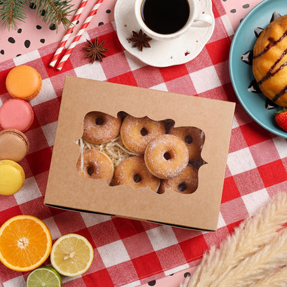 Cookie Boxes with Window 48 Pack, 8x6x2.5" Kraft Bakery Boxes for Cookies, Macarons, Pastries & Cake