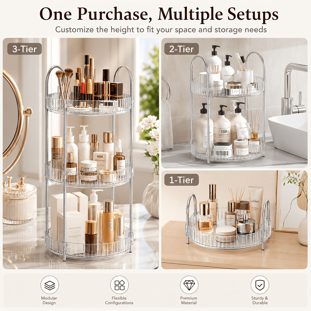360 Rotating Makeup Organizer Skincare Storage Rack – Multi-Layer Detachable Cosmetic Organizer for Perfume, Lipstick, Skincare