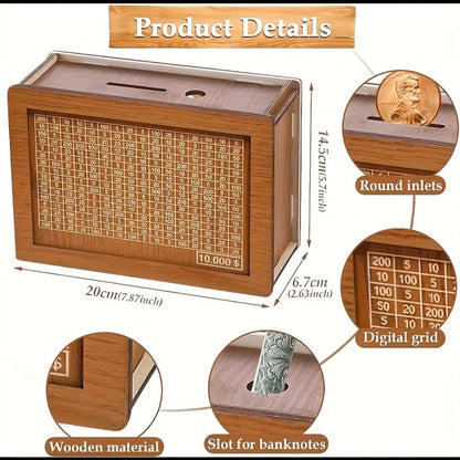 Wooden Savings Bank with Digital Counter 2-Pack, 7.87x5.7" Adult Coin Bank Holds $10, 000, Savings Goal Tracker Box