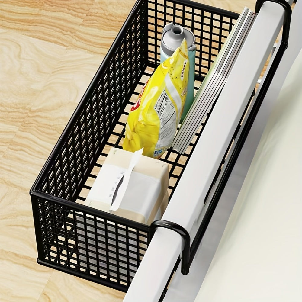 Over Door Hanging Basket Storage Rack - Woven Mesh Metal Organizer Shelf for Bedroom Dorm Wardrobe Closet